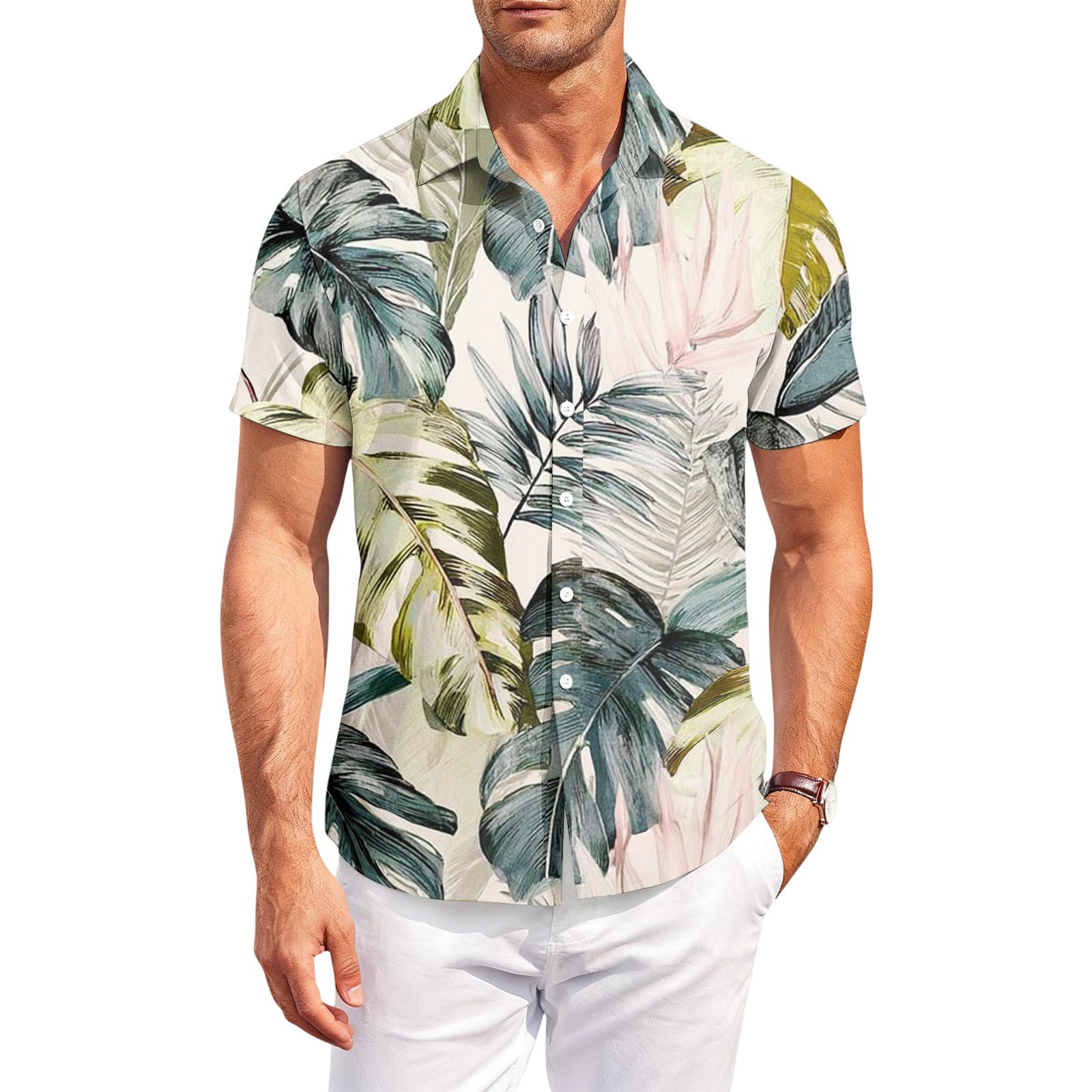 

Мужская повседневная свободная рубашка с коротким рукавом и гавайским принтом S