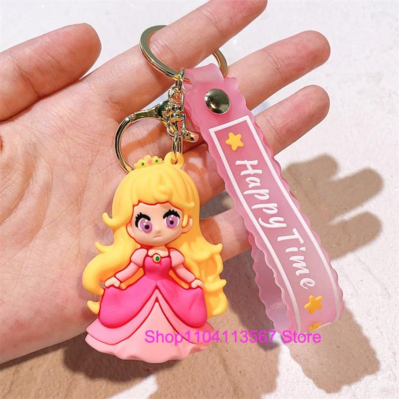 Anime Cartoon Silicone Girl Mermaid Princess Keychain Cute Snow White Anna Alice Keyring Bag Key Chain Pendant Kids Toys Gifts