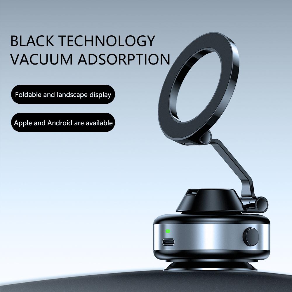 X98 Electric Vacuum Suction Cup Car Phone Holder 360°Rotation Strong Magnetic Foldable Stand for Iphone 12-16 Pro Xiaomi Samsung