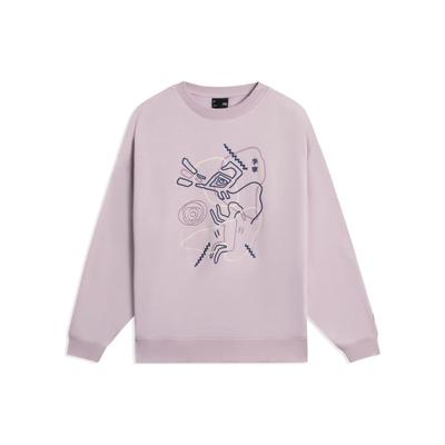 Li-Ning Sports Life Series Brand Logo Print Crew Neck Pullover Sweatshirt Women Tops Purple AWDSB66-3