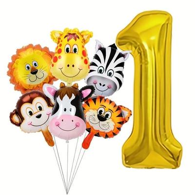 Animal-themed Cute Aluminum Film Animal Balloons Set for Birthday Party Decoration, Children's First Birthday Party