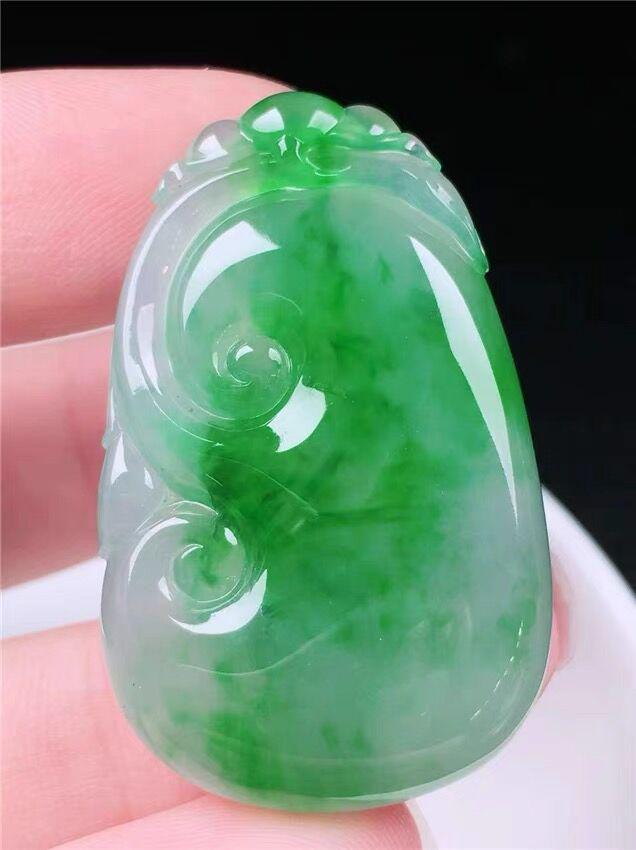 Green Jade Floating Flower Ruyi Pendant Necklace - Large Ice-Type Jadeite for Men & Women