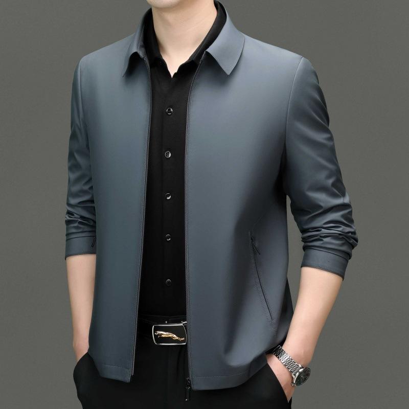 

Весенне-осенняя мужская повседневная тонкая куртка с лацканами для пап среднего возраста, короткая деловая административная куртка, не требующая глажки 195