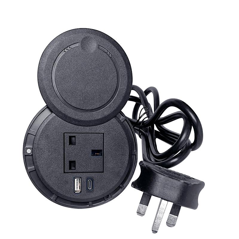 Desktop Socket Multifunctional UK Socket with USB Type-C Recessed Desktop Plug Round Socket