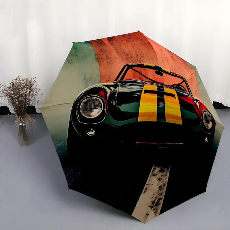1pc Car Race Pattern Automatic Folding Umbrella - Compact 8-Rib Design, Durable Plastic & Iron, Lightweight for Outdoor Daily Use046