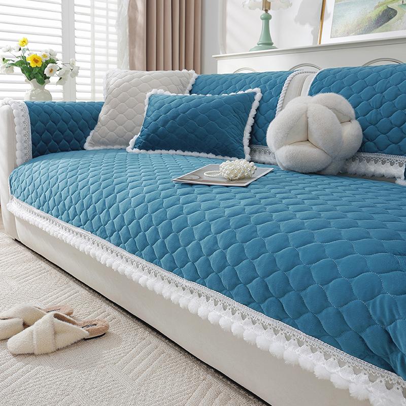 Cream Wind Crystal Fleece Sofa Cushion  Winter New Thickened Plush Seat Cushion Living Room Non-Slip Sofa Cover