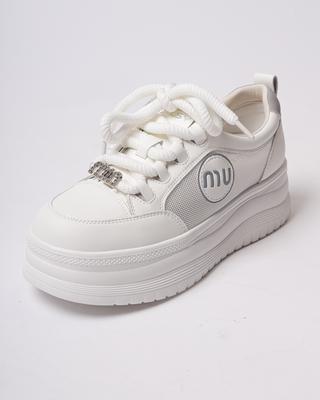 Platform sneakers met mesh Allsy 6808 36 wit leer textiel