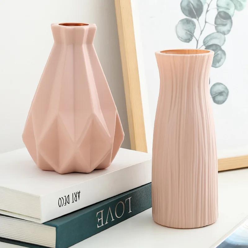 1PCS Plastic Vase Home for Decoration White Imitation Ceramic Flower Pot Plants Basket Nordic Wedding Decorative Dining Bedroom
