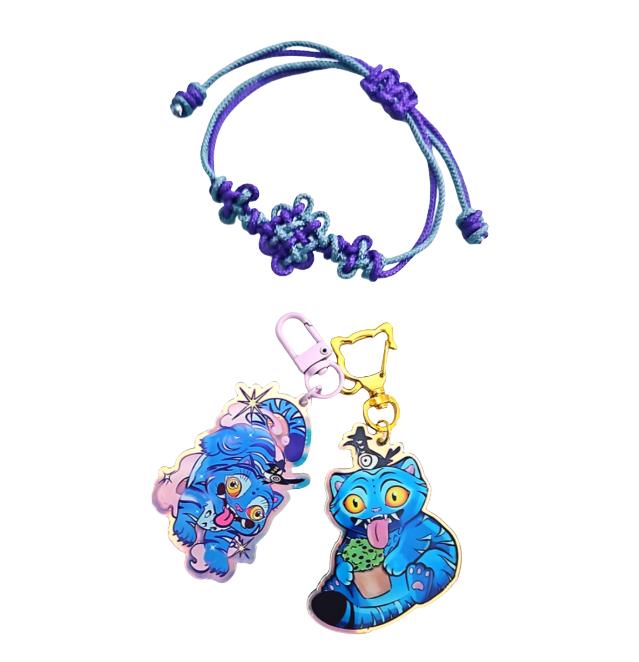 K-POP Demon Hunters Korean Blue Tiger Derpy Keyring Set, Knot Bracelet (3 Options)