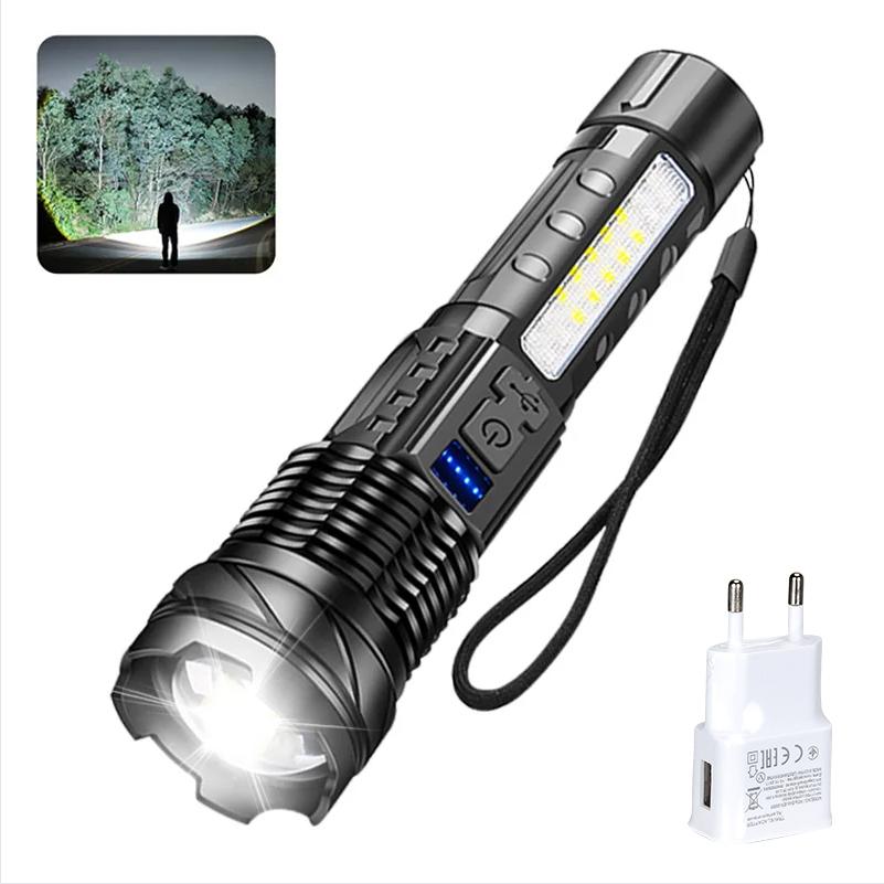Powerful LED Flashlights Type-c Rechargeable Telescopic Zoom Tactical Torch Built-in Battery for Camping Emergency Lamp