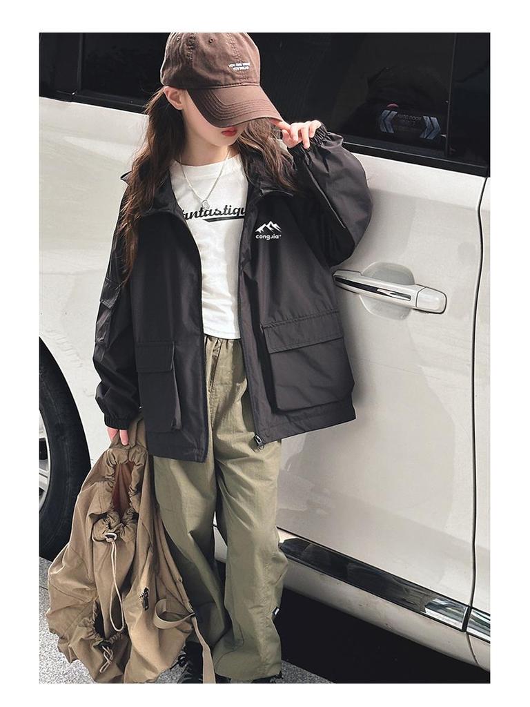 2024 Girls' Trendy Outdoor Windbreaker Jacket for Spring and Autumn