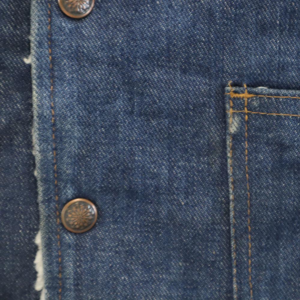 VINTAGE 70s No sleeve Denim Boa Best M Ranch Wear, Western Indigo Blue Men's Used