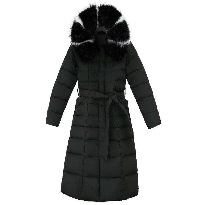 Luxurious Women Full Length Parka Jacket Down Cotton Puffer Coat Fur Long Hooded Winter