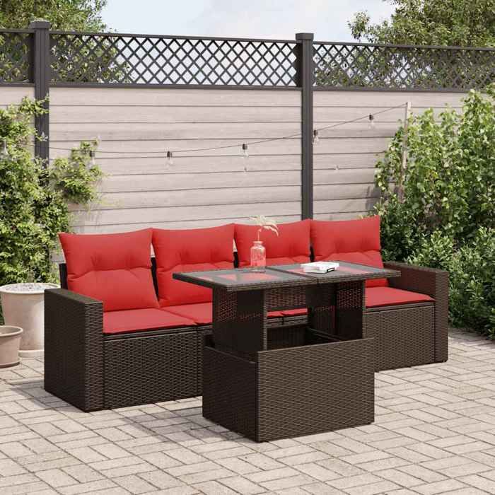 VidaXL Garden Furniture Set with Cushions 5pcs Brown Braided Resin Acacia, Outdoor Sofa Set, Garden Lounge 3326245