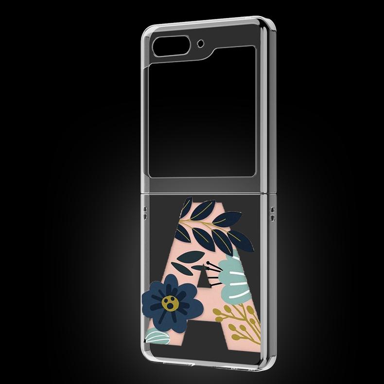 Art Initial Letter A To Z Pink Flowers Phone Case For Samsung Galaxy Z Flip 5 3 4 Folding Shell For Samsung Z Flip3 Flip4 Cover