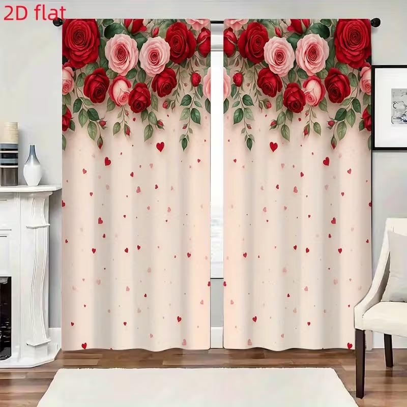 2 Pcs Rose wall print curtains,suitable for bedroom,living room kitchen decoration,home decoration,window decoration curtain