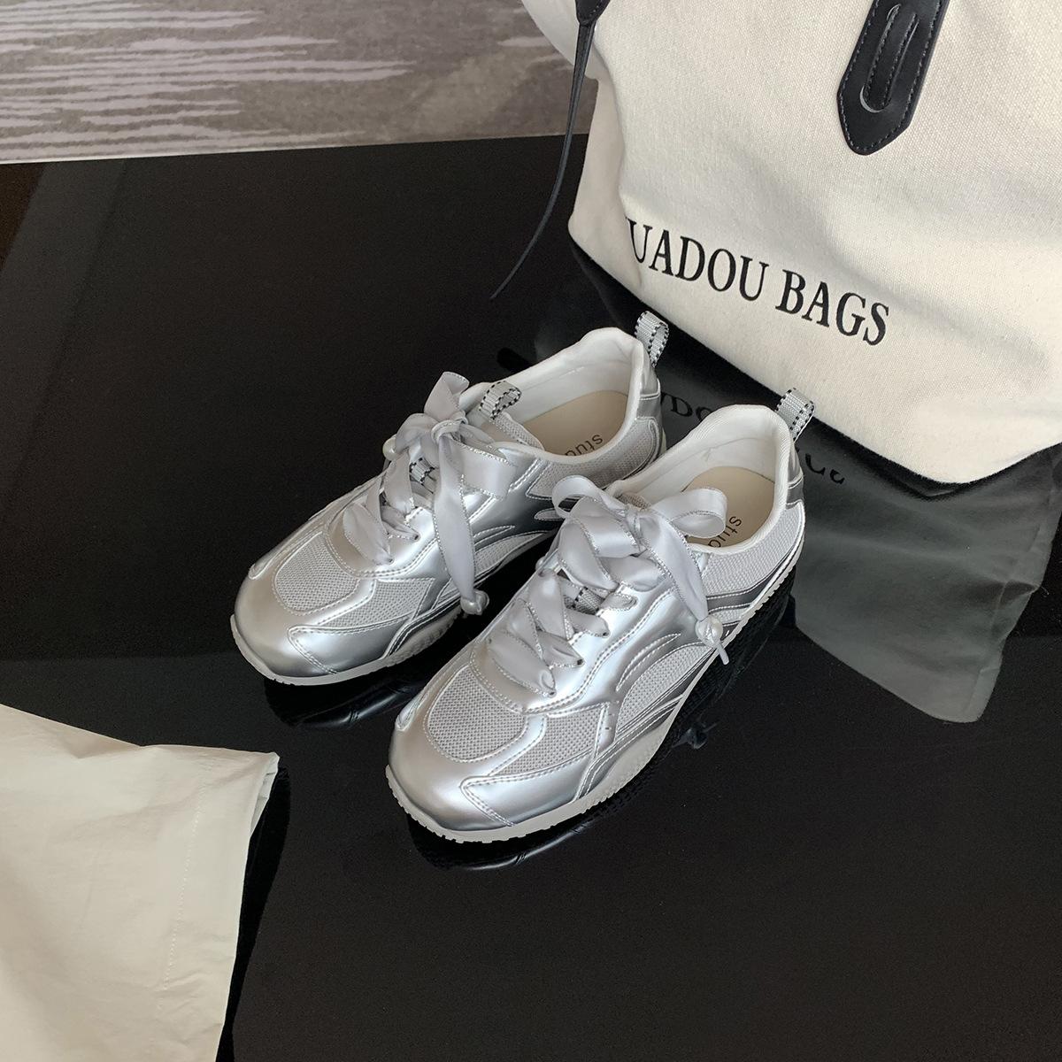 

Cowhide version grape mother same leather ballet breathable mesh pearl lace-up casual sports shoes women s Forrest Gump shoes 35