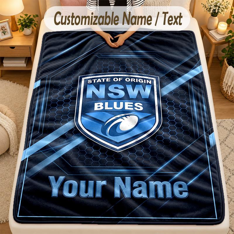 Flannel BlanketNSW Blues Logo Custom Name Text Personalized Soft Warm Throw Blanket Home Decor Gift