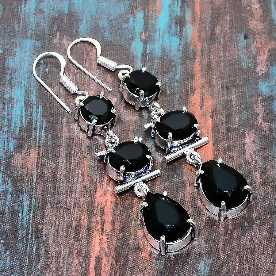 Charming Black Spinel Gemstone Handmade 925 Sterling Silver Jewelry Earring