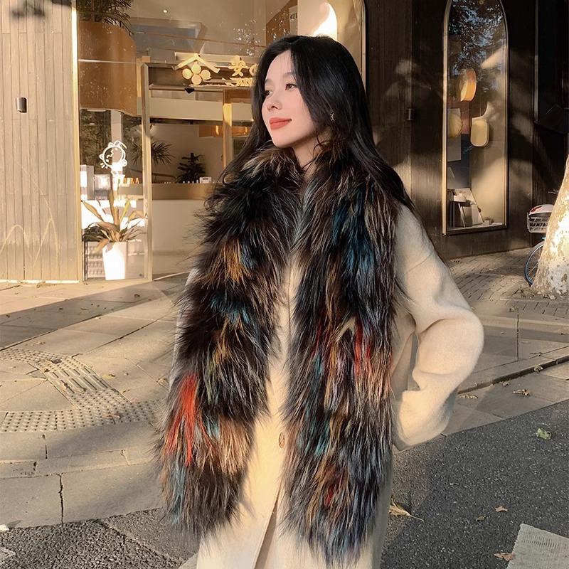 Temperament Fox Fur Scarf Hand-woven Wool Collar Warm In Autumn and Winter Plus Long Hair Fur Scarf Women