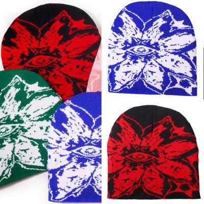 Unisex Winter Eye Flower Jacquard Muster Mützen für Alltagskleidung Reise Outdoor-Aktivität Warm Stilvoll Gestrickte Skull Hat