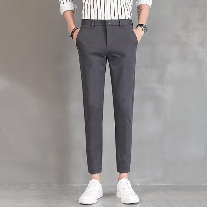 Men's Slim Korean-Style Nine-Point Trendy Trousers - Spring/Summer Casual Thin Long Pants