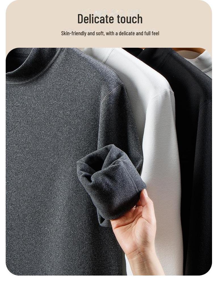 Unisex White Long-Sleeve Thermal Top - Korean Style Half Turtleneck for Autumn/Winter