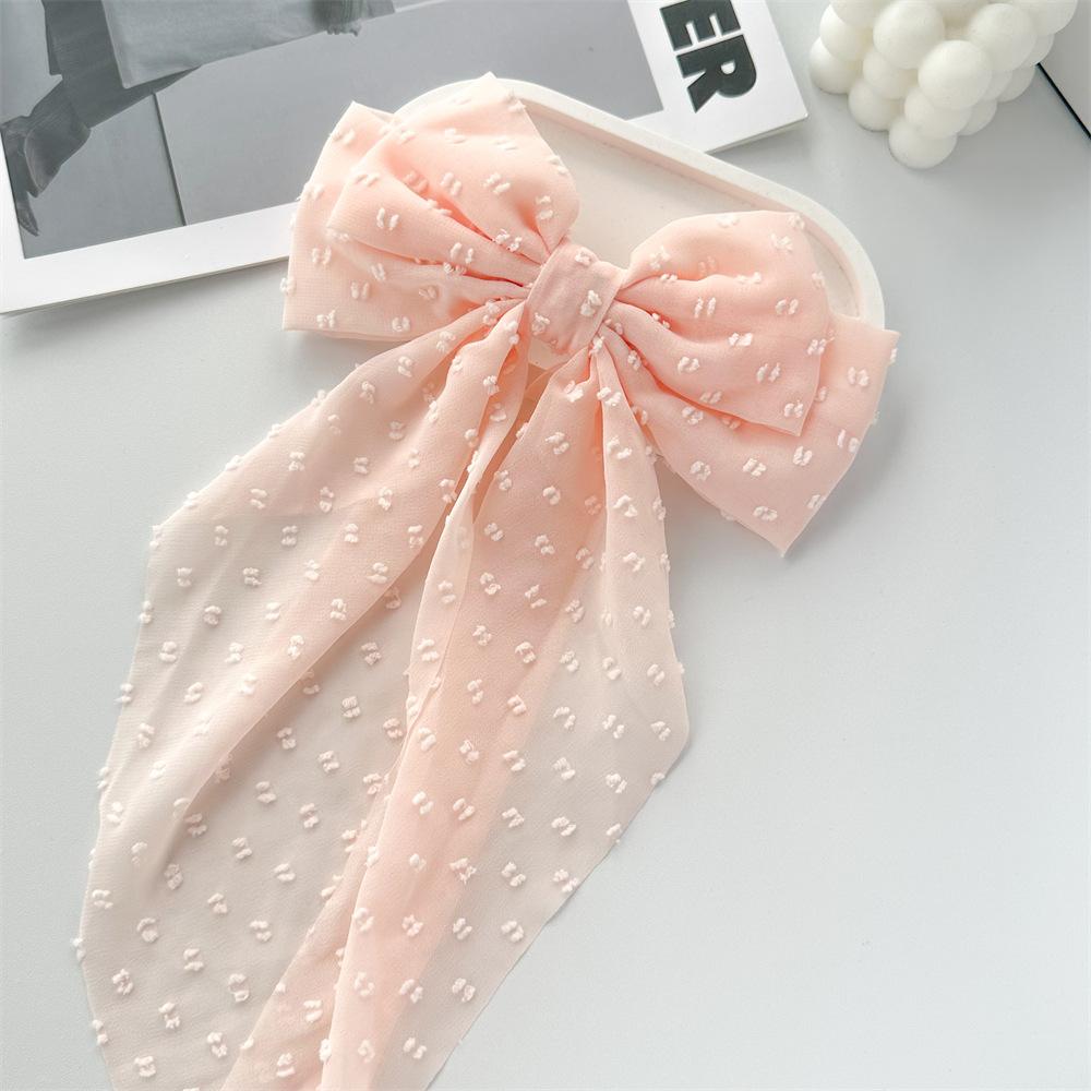 Chiffon Bow Polka Dot Streamer Hairpin Spring Clip Back of Head Female Hairpin Headgear Fresh and Sweet