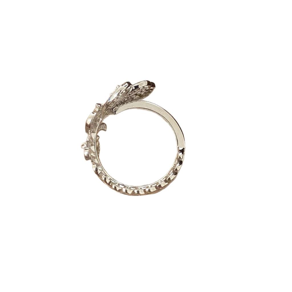 Zirconia Feather Metal Ring: High-End Korean Style, Simple and Trendy Versatile Women's Jewelry.
