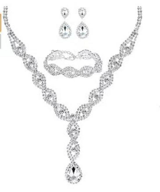 Elegant Rhinestone Set: Necklace, Earrings & Bracelet with Claw Chain Design - Multiple Styles