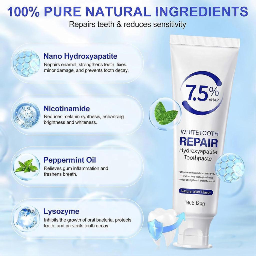 7.9% Nano Hydroxyapatite Toothpaste 2Pcs - Gum Care Strengthen, Repairs Teeth and Reduces