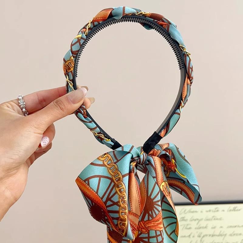 

Винтажная цепочка с принтом, длинная лента, повязка на голову для женщин, элегантное украшение для волос, ободок для волос, модные аксессуары для волос