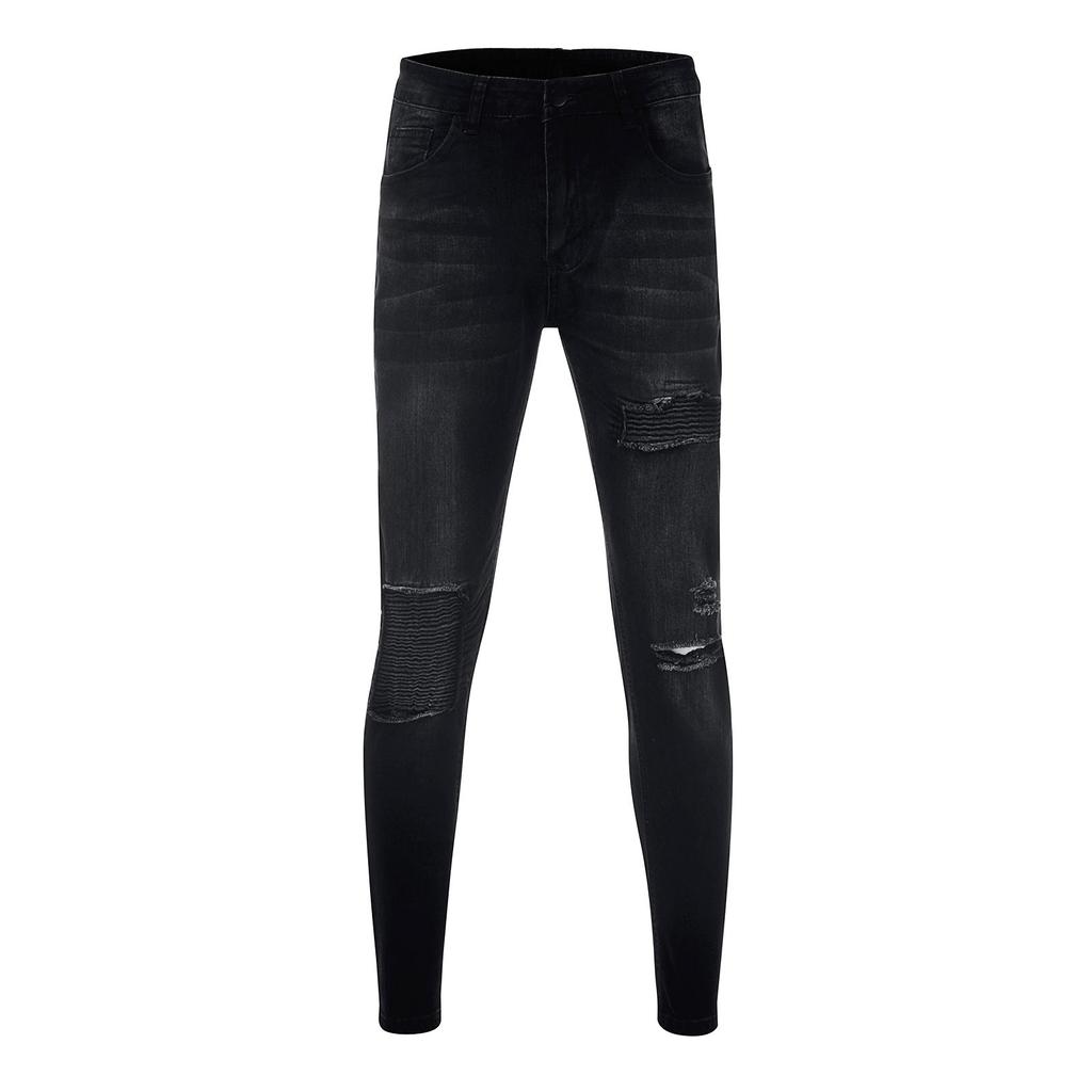 Pantaloni jeans da uomo con cerniera a righe in denim con foro vintage lavaggio hip-hop da lavoro