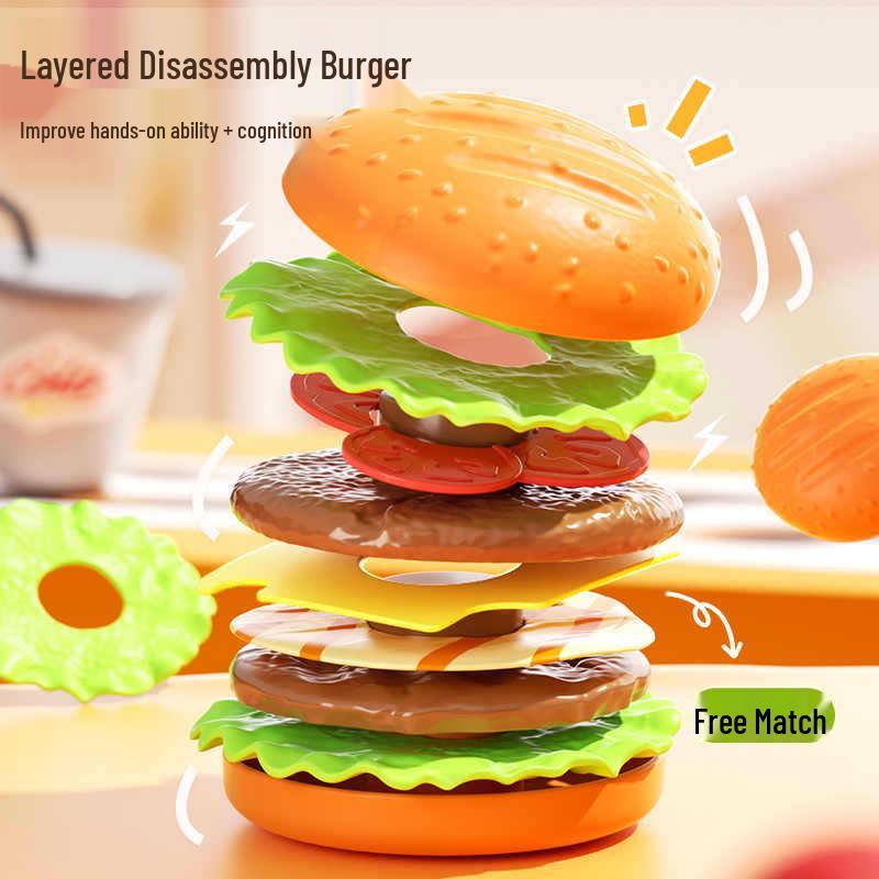 Kids' Pretend Play Kitchen Set: Hamburger, Fries, Pizza - Educational Toy for Boys and Girls