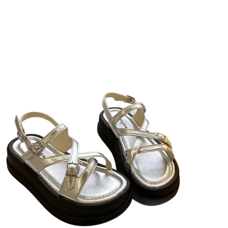 Summer new versatile non-slip silver niche muffin platform open-toed sandals women's beach shoes