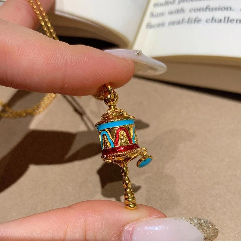 New In Retro Antique Gold Crafts Blue Enamel Necklace Ethnic Style Exquisite High Quality Turquoise Collar Chain Jewelry