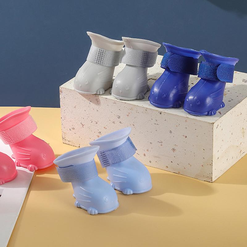 4pcs/set Dog Rainshoes for Small Medium Dogs Anti-slip Rain Boots Anti-dirty Outdoor Dog Shoes Puppy Ankle Boots Dog Accessories