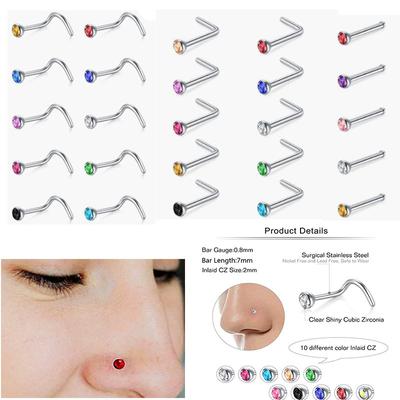 Jóias Mixed Nose Nail, Fishtail Nose, Diamante Mixed Color L, Haste Reta Pólo Nasal Nariz Nasal