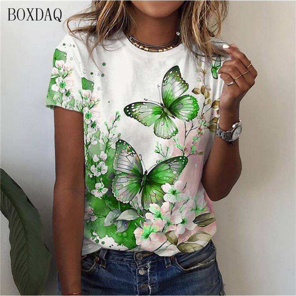 Women Butterfly T-Shirts Summer 3D Print Street Ladies Pullovers T Shirt Female Clothing Casual Tops Short TShirt