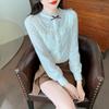 Women's Long Sleeve Stand Collar Lace Shirt with Velvet Inner Layer