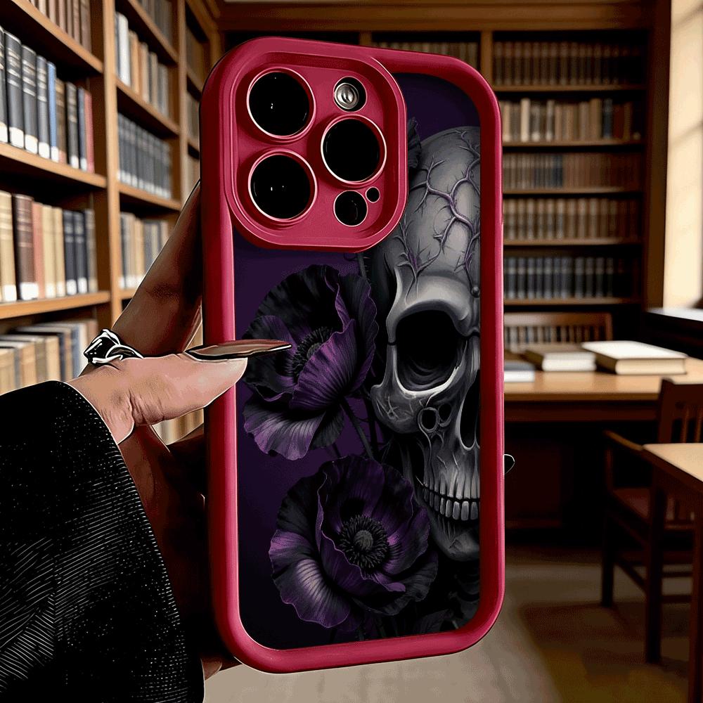 Skull Black Purple Poppies Shockproof Soft Phone Case For Xiaomi Redmi Note 15 14 13 12 11 10 9 8 Pro Anti-Slip Anti-Fall Cover