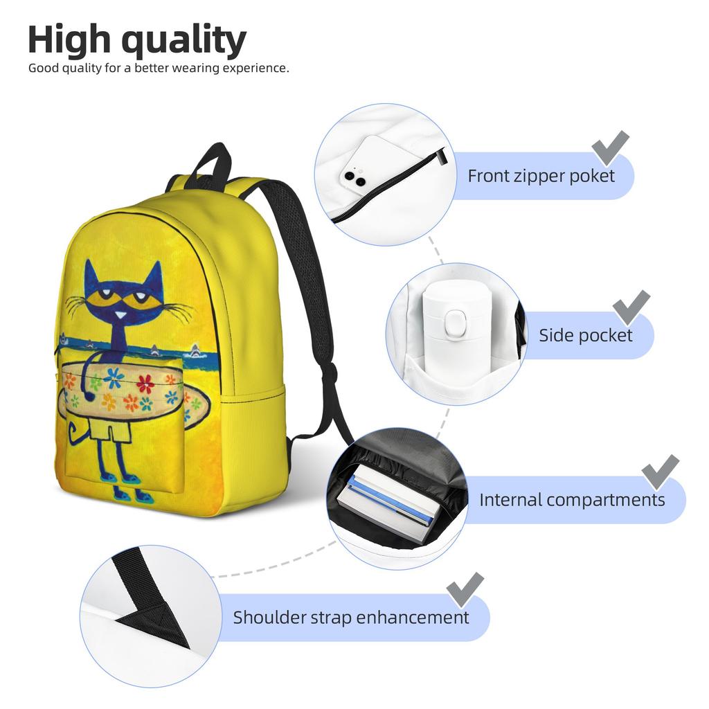 Groovy Cat Pete the Cat  Cool Backpack Outdoor High School Work  Daypack for Men Women Laptop Computer Shoulder Bag