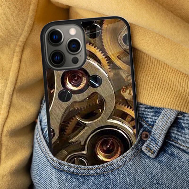 Steampunk Gear Mechanical Magnetic Soft Phone Case for iPhone 16 Promax 15 Pro 13 14 Plus 11 12 Mini MagSafe Coque
