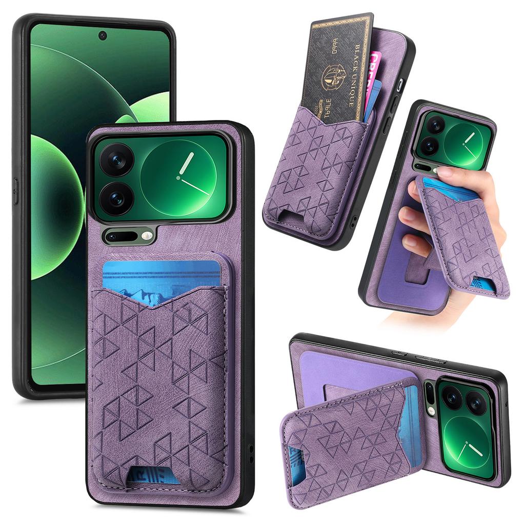 Reljefinis Retro prabangus magnetinis RFID kortelių dėklas odinis telefono dėklas skirtas Xiaomi 17 Pro Max 17Pro 15T su stoveliu atsparus smūgiams dėklas