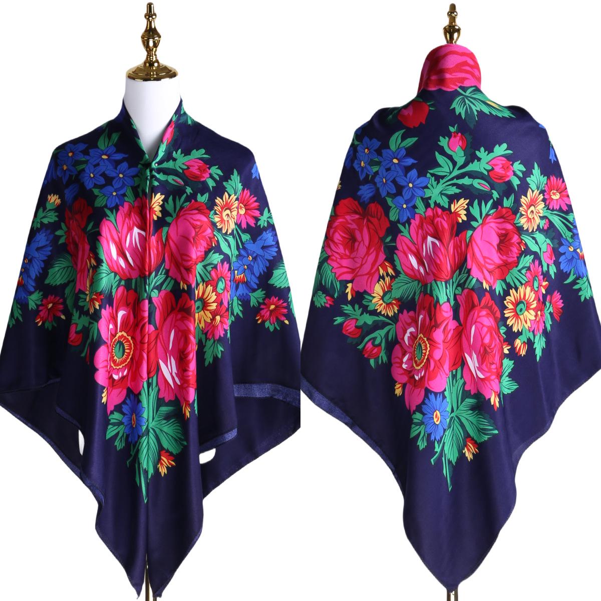 Retro Xinjiang Russian Ethnic Style Square Scarf - 140cm, Large, Warm, Windproof, Dustproof. 140cm