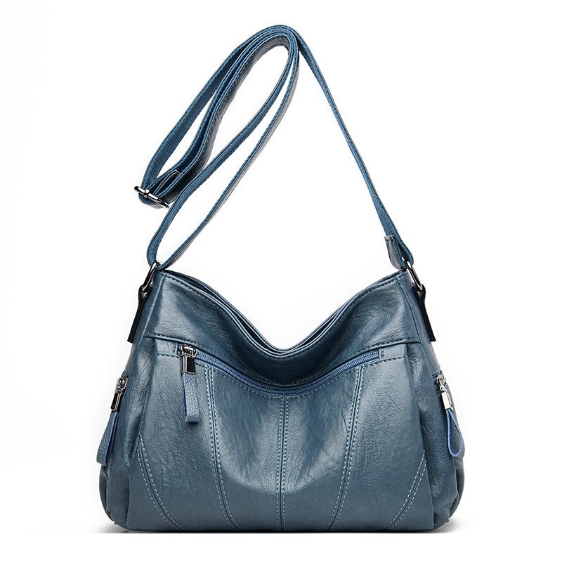 

Женская мягкая кожаная сумка через плечо, универсальный многофункциональный рюкзак, вместительная портативная сумка-мессенджер None синий