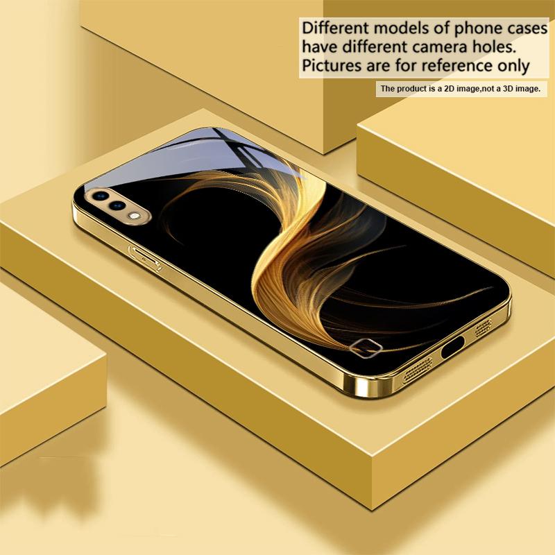 Floating Golden Ribbon For Samsung A 01 52S A04 A05S A10 A12 13 22 23 24 36 42 M02 Note 10 20Ultra 8 9 Golden Glass Phone Case