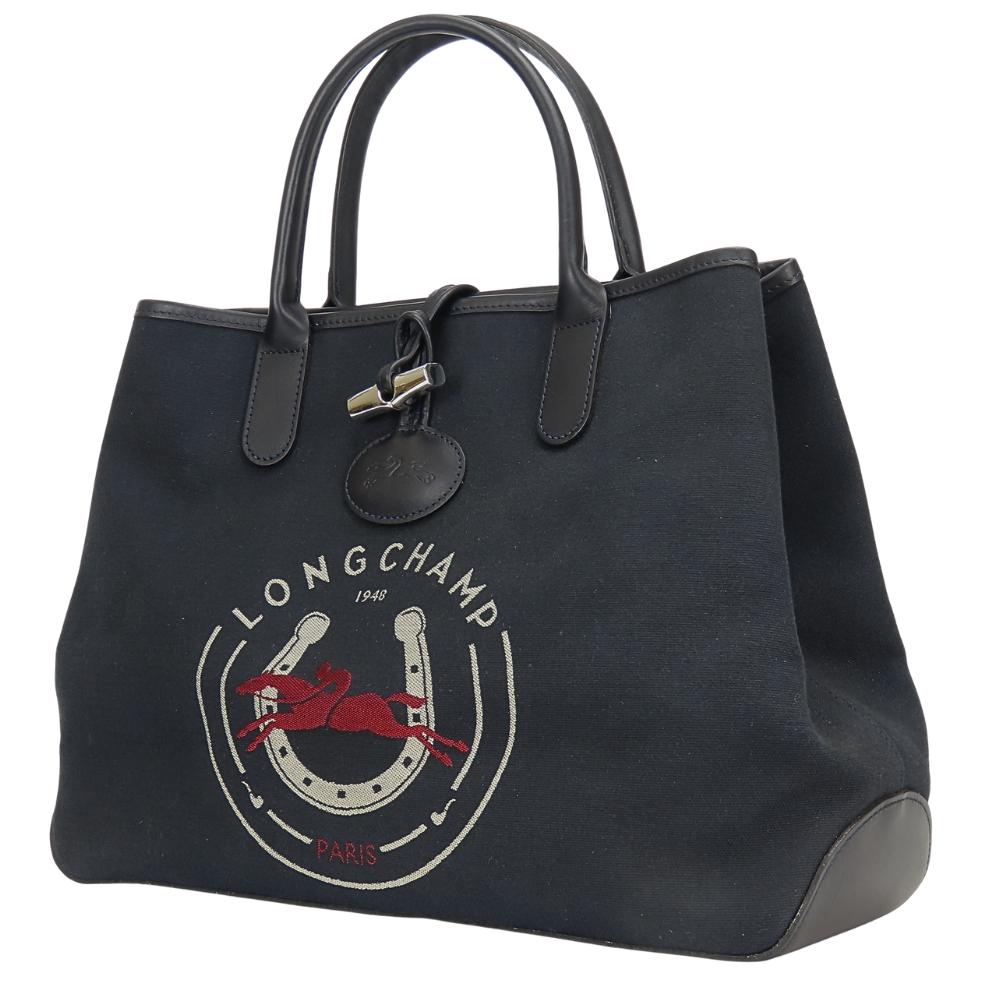 Used Longchamp Handbag Rozo canvas/leather Navy