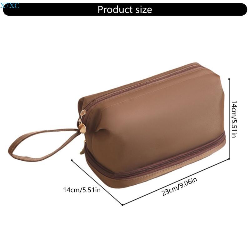X7XC Doppellagige Make-up-Tasche für Damen Mädchen Einfarbige Kulturtasche Große Kapazität Kosmetiktasche Kosmetiktasche