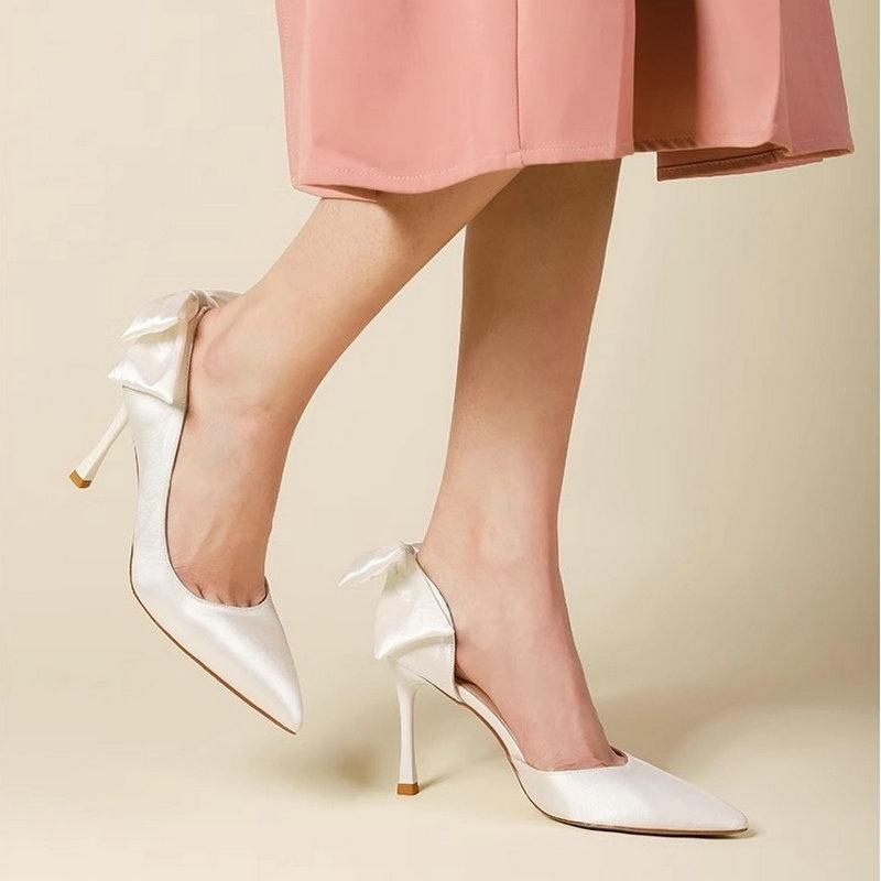 Fashion French High Heels, Women'S Thin Heels, Satin Engagement Shoes, High-End Feel, Xiuhe Wedding Dress, Two Pairs To Wear
